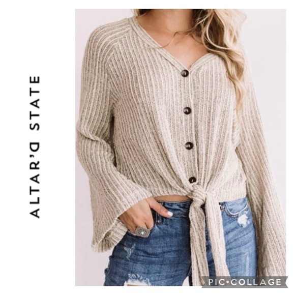 Altar'd State Tops - Altar’d State Knit Button Up Bell Long Sleeve Top Sz Medium